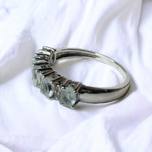 Load image into Gallery viewer, 10k White Gold Aquamarine &amp; Diamond Ring Size 7 Five Stone Engagement Ring 2.4g
