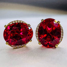 Load image into Gallery viewer, 10k Yellow Gold 4cttw Ruby &amp; Diamond Earrings 9mm Oval Cut 1.8g Ruby Stud Earrings July Birthstone Anniversary Gift for Wife Girlfriend
