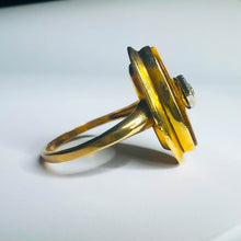 Load image into Gallery viewer, Antique REAL GOLD 10k Yellow Gold Tigers Eye &amp; Old Mine Cut Diamond Ring size 5
