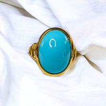 Load image into Gallery viewer, 10k Gold Sleeping Beauty Turquoise &amp; Diamond Ring Sz 7 LARGE Cabochon Ring 5.7g
