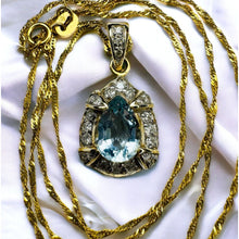 Load image into Gallery viewer, 14k Gold Natural Aquamarine Diamond Necklace 20&quot; Vintage 2CT Pear Cut 3.4g
