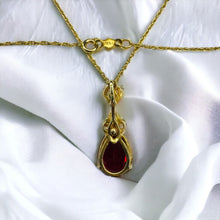 Load image into Gallery viewer, 14k Gold Ruby Necklace 18&quot; LARGE 12mm Pear Cut Red Ruby 3.5CT Enhancer 3.6g
