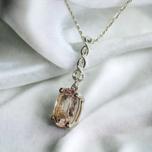 Load image into Gallery viewer, 14k White Gold Natural Pink Morganite Diamond Necklace 18&quot; Oval Cut Twist 1.4g
