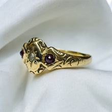 Load image into Gallery viewer, Antique 10k Gold Garnet Seed Pearl Ring Sz 4.5 Rose Cut Victorian c1890&#39;s 1g
