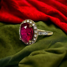 Load image into Gallery viewer, 10k Gold 4.25cttw Ruby Halo Ring Size 5.25 Oval Cut Ruby Diamond Ring For Wife
