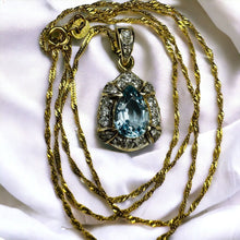 Load image into Gallery viewer, 14k Gold Natural Aquamarine Diamond Necklace 20&quot; Vintage 2CT Pear Cut 3.4g
