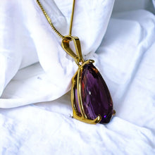 Load image into Gallery viewer, 14k Gold Amethyst Necklace 18&quot; Large 9 CT Pear Cut Purple Amethyst Pendant 5.7g
