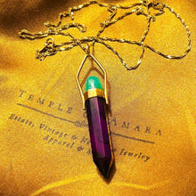 Load image into Gallery viewer, 14k Yellow Gold Chrysophrase Sugilite Pendulum Necklace 22&quot; Healing 7.9g
