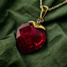 Load image into Gallery viewer, 10k Yellow Gold Ruby Diamond Necklace 18&quot; BIG 11mm Heart Briolette Red Ruby 1.8g
