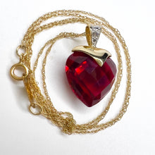 Load image into Gallery viewer, 10k Yellow Gold Ruby Diamond Necklace 18&quot; BIG 13mm Heart Briolette Red Ruby 3.3g
