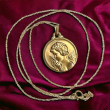 Load image into Gallery viewer, 10k Yellow Gold Cherub Necklace 18&quot; Guardian Angel Coin Medallion Necklace 1.3
