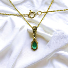 Load image into Gallery viewer, 10k Gold Natural Emerald Necklace 18&quot; Colombian Emerald &amp; Diamond Necklace 1g
