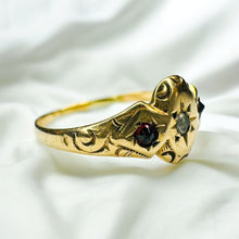 Load image into Gallery viewer, Antique 10k Gold Garnet Seed Pearl Ring Sz 4.5 Rose Cut Victorian c1890&#39;s 1g
