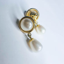 Load image into Gallery viewer, Authentic Solid 14k Yellow Gold Button Pearl &amp; Drop Pearl Dangle Earrings 3.2g
