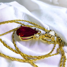 Load image into Gallery viewer, 14k Gold Ruby Necklace 18&quot; LARGE 12mm Pear Cut Red Ruby 3.5CT Enhancer 3.6g
