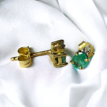 Load image into Gallery viewer, 10k Gold Diamond and Natural Emerald Earrings 1/2 Carat T.W. Stud Earrings .7g
