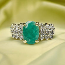 Load image into Gallery viewer, 10k Gold Natural Emerald Diamond Ring Sz 8.25 Earth Mined Emerald Ring 3g
