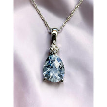 Load image into Gallery viewer, 10K White Gold Natural Aquamarine &amp; Diamond Necklace 18" 1.1CTTW Pear Cut -1.3g
