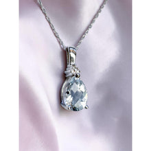 Load image into Gallery viewer, 10K White Gold Natural Aquamarine &amp; Diamond Necklace 18" 1.1CTTW Pear Cut -1.3g
