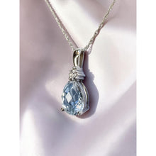 Load image into Gallery viewer, 10K White Gold Natural Aquamarine &amp; Diamond Necklace 18" 1.1CTTW Pear Cut -1.3g
