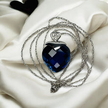 Load image into Gallery viewer, 10K White Gold Sapphire Diamond Necklace 18" BIG -13mm Ruby Heart Briolette 3g
