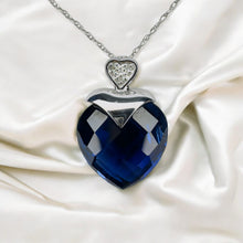 Load image into Gallery viewer, 10K White Gold Sapphire Diamond Necklace 18" BIG -13mm Ruby Heart Briolette 3g
