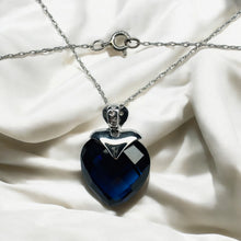 Load image into Gallery viewer, 10K White Gold Sapphire Diamond Necklace 18" BIG -13mm Ruby Heart Briolette 3g
