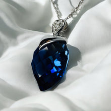 Load image into Gallery viewer, 10K White Gold Sapphire Diamond Necklace 18" BIG -13mm Ruby Heart Briolette 3g
