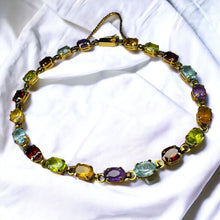 Load image into Gallery viewer, 10k Yellow Gold Multi Gemstone Rainbow Colors Eternity Tennis Bracelet 7.5&quot; 5.3g
