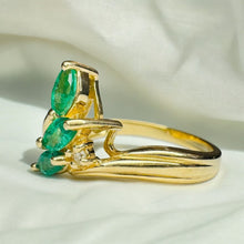 Load image into Gallery viewer, 14k Gold Natural Emerald &amp; Diamond Ring Size 5.75 Marquise Anniversary Gift 3.3g
