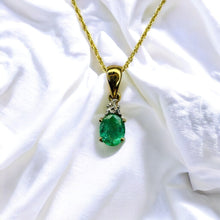 Load image into Gallery viewer, 10k Gold Natural Emerald Necklace 18&quot; Colombian Emerald &amp; Diamond Necklace 1g
