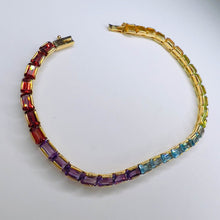 Load image into Gallery viewer, 14k Yellow Gold Multi Gemstone Rainbow Colors Eternity Tennis Bracelet 7.5&quot; 7.6g
