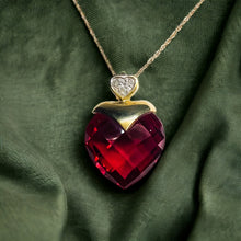 Load image into Gallery viewer, 10k Yellow Gold Ruby Diamond Necklace 19&quot; BIG 13mm Heart Briolette Red Ruby 3g
