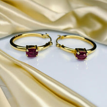 Load image into Gallery viewer, 14k Yellow Gold Natural Ruby Hoop Earrings Earth Mined Ruby Hoops 20mm 1.3g
