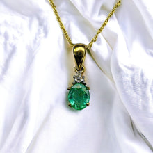 Load image into Gallery viewer, 10k Gold Natural Emerald Necklace 18&quot; Colombian Emerald &amp; Diamond Necklace 1g
