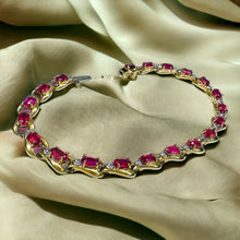 Load image into Gallery viewer, 10k Yellow Gold Ruby Diamond Tennis Bracelet 7.5&quot; Fancy Oval Cut Rubies 7.5g
