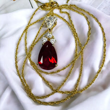 Load image into Gallery viewer, 14k Gold Ruby Necklace 18&quot; LARGE 12mm Pear Cut Red Ruby 3.5CT Enhancer 3.6g
