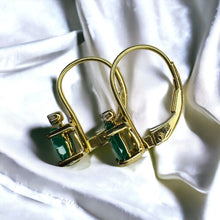 Load image into Gallery viewer, 10k Gold Diamond &amp; Natural Emerald Earrings 1 CTTW Leverback Hoop Earrings 1.2g
