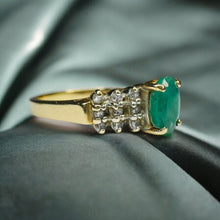 Load image into Gallery viewer, 10k Gold Natural Emerald Diamond Ring Sz 8.25 Earth Mined Emerald Ring 3g
