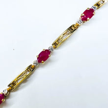 Load image into Gallery viewer, 10k Yellow Gold Natural Ruby Tennis Bracelet 7&quot; Oval Cut Rubies &amp; Diamond 4g
