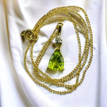 Load image into Gallery viewer, 14k Gold 1 CT T.W. Natural Peridot &amp; Diamond Necklace 15&quot; August Birthstone 1.5g
