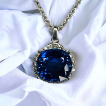 Load image into Gallery viewer, 10k White Gold 6 cttw Genuine Blue Sapphire Halo Diamond Necklace 17&quot; 5.4g
