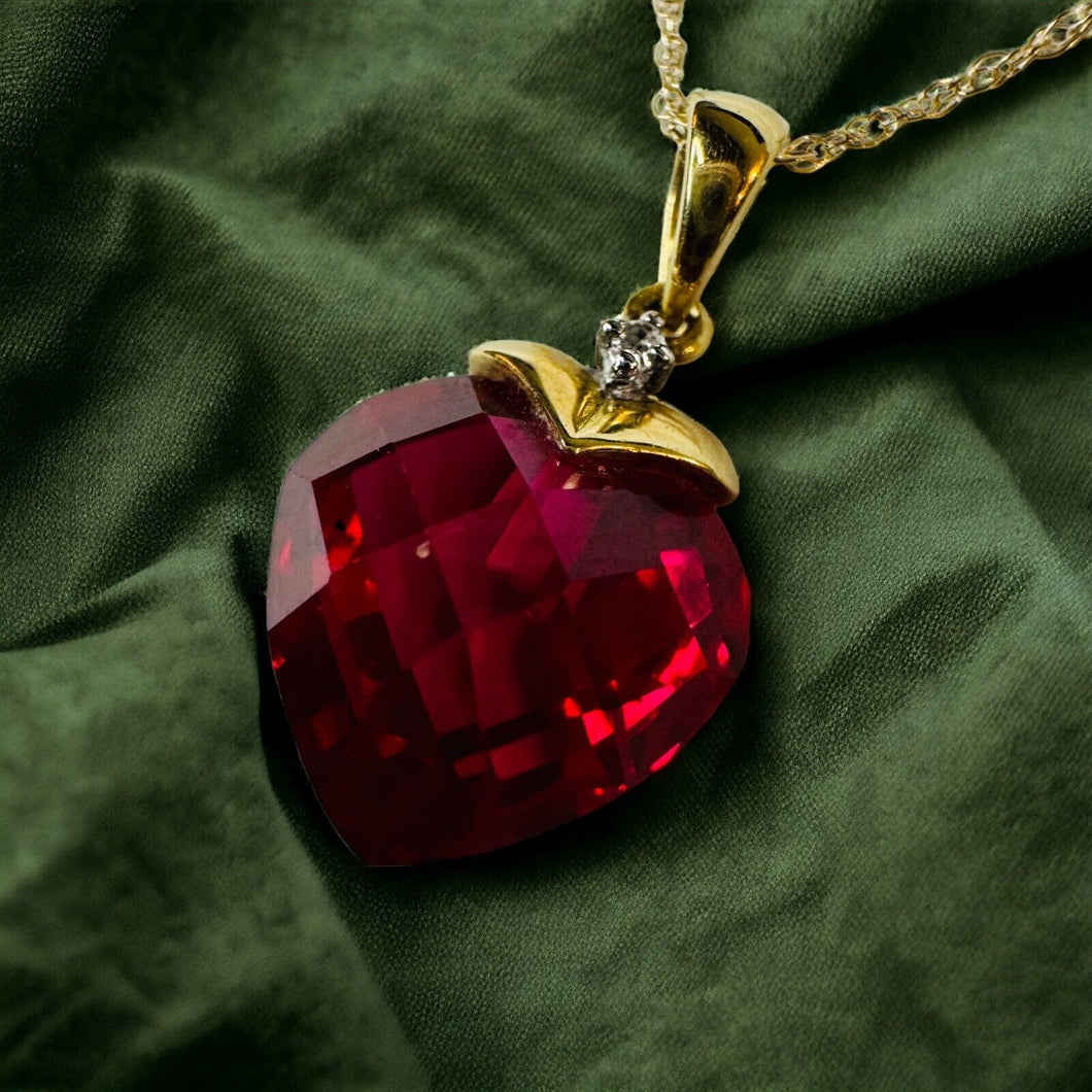 10k Yellow Gold Ruby Diamond Necklace 18