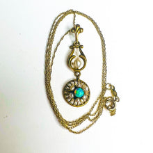 Load image into Gallery viewer, Antique Art Nouveau 10k Yellow Gold Opal Seed Pearl Necklace Lavalier Victorian
