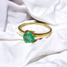 Load image into Gallery viewer, 10k Gold Natural Emerald Ring Size 7.25 Round Cut 1/2 Carat Solitaire Ring 1g
