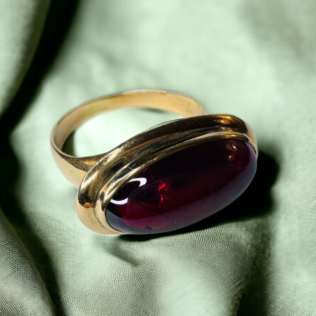 Antique 10k Gold Natural Garnet Cabochon Ring Rare Victorian Sz 7 Estate Oval Ring 5.3g