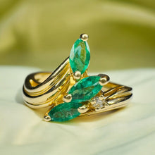 Load image into Gallery viewer, 14k Gold Natural Emerald &amp; Diamond Ring Size 5.75 Marquise Anniversary Gift 3.3g
