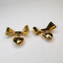 Load image into Gallery viewer, Vintage 14k Yellow Gold Bow and Heart Drop Earrings Solid 585 Gold 19mm 3.1g Christmas Ribbon Anniversary Gift for Wife
