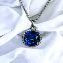 Load image into Gallery viewer, 10k White Gold 6 cttw Genuine Blue Sapphire Halo Diamond Necklace 17&quot; 5.4g
