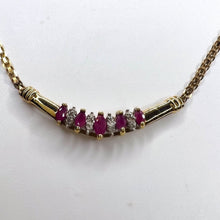 Load image into Gallery viewer, 10k Yellow Gold Ruby &amp; Diamond Necklace 18&quot; 33mm Chevron Pendant Christmas Gift
